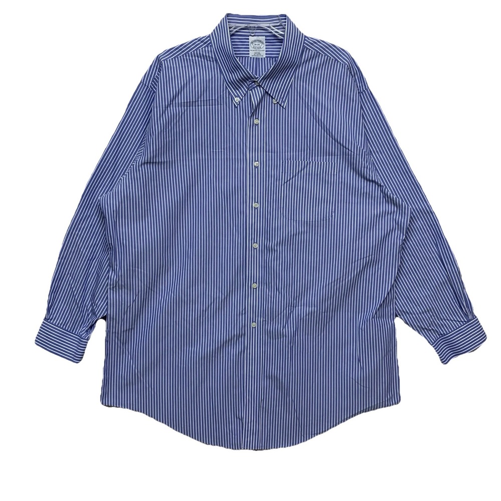 Brooks Brothers Polo Shirt Men‎ 18-34 Blue Striped Slim Fit Button Down Non Iron